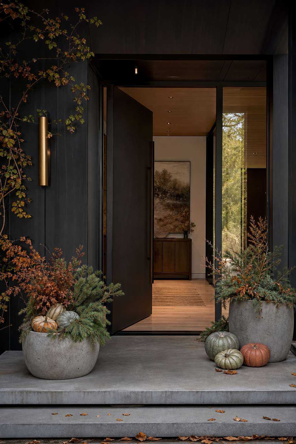 Modern fall entry with restrained seasonal styling