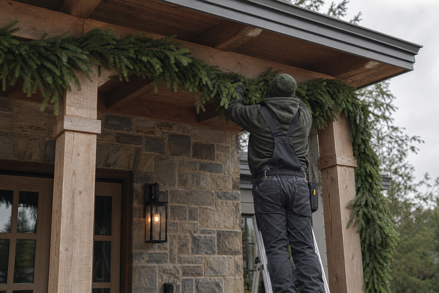 Seasonal exterior installation in progress