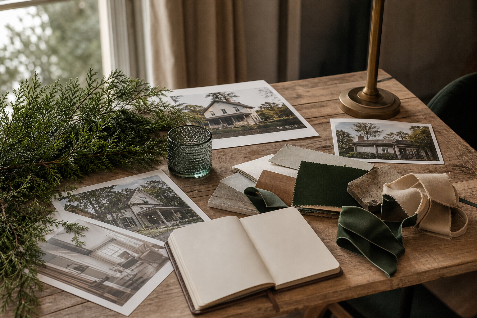 Seasonal design consultation with pumpkins, ribbon, and foliage