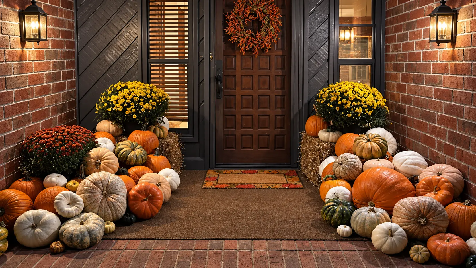 Pumpkin & Pine Heritage Collection with pumpkins, mums and straw